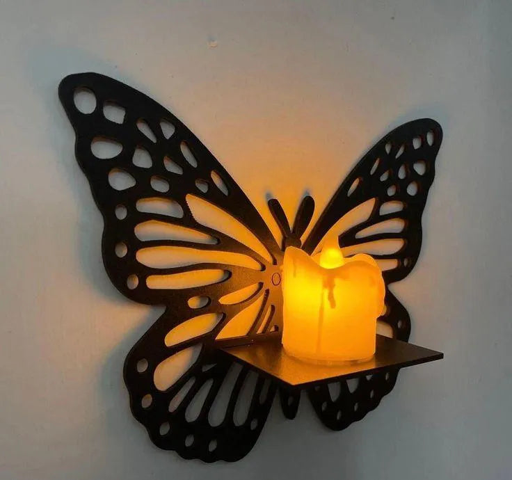 Butterfly Wall Shelves Black 3Pcs MDF Decor