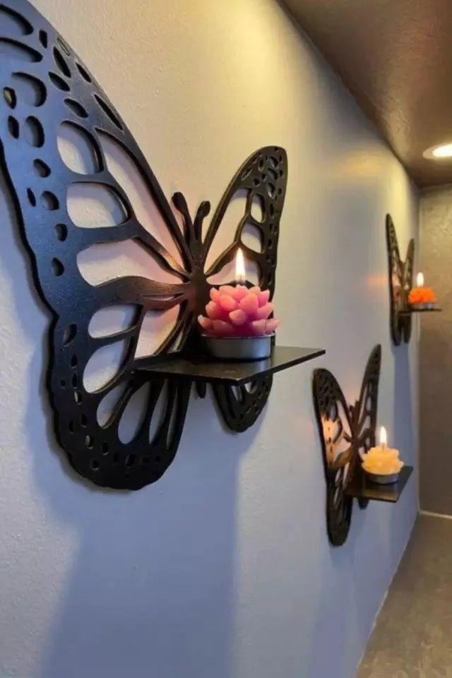 Butterfly Wall Shelves Black 3Pcs MDF Decor