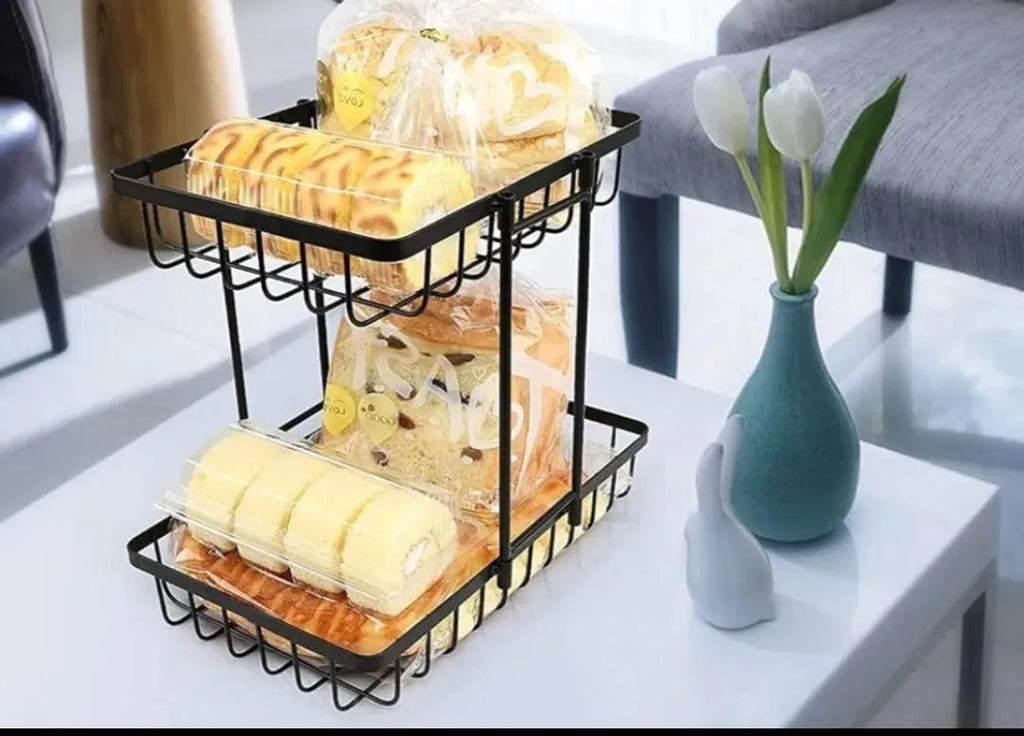 Black Iron 2-Tier Fruit Basket for Kitchen Storage