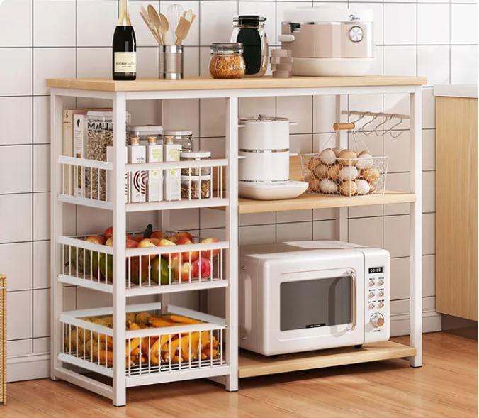 Iron Kitchen Oven Rack with 5 Shelves & Microwave Storage