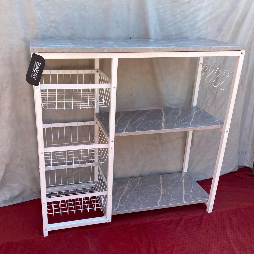 Iron Kitchen Oven Rack with 5 Shelves & Microwave Storage